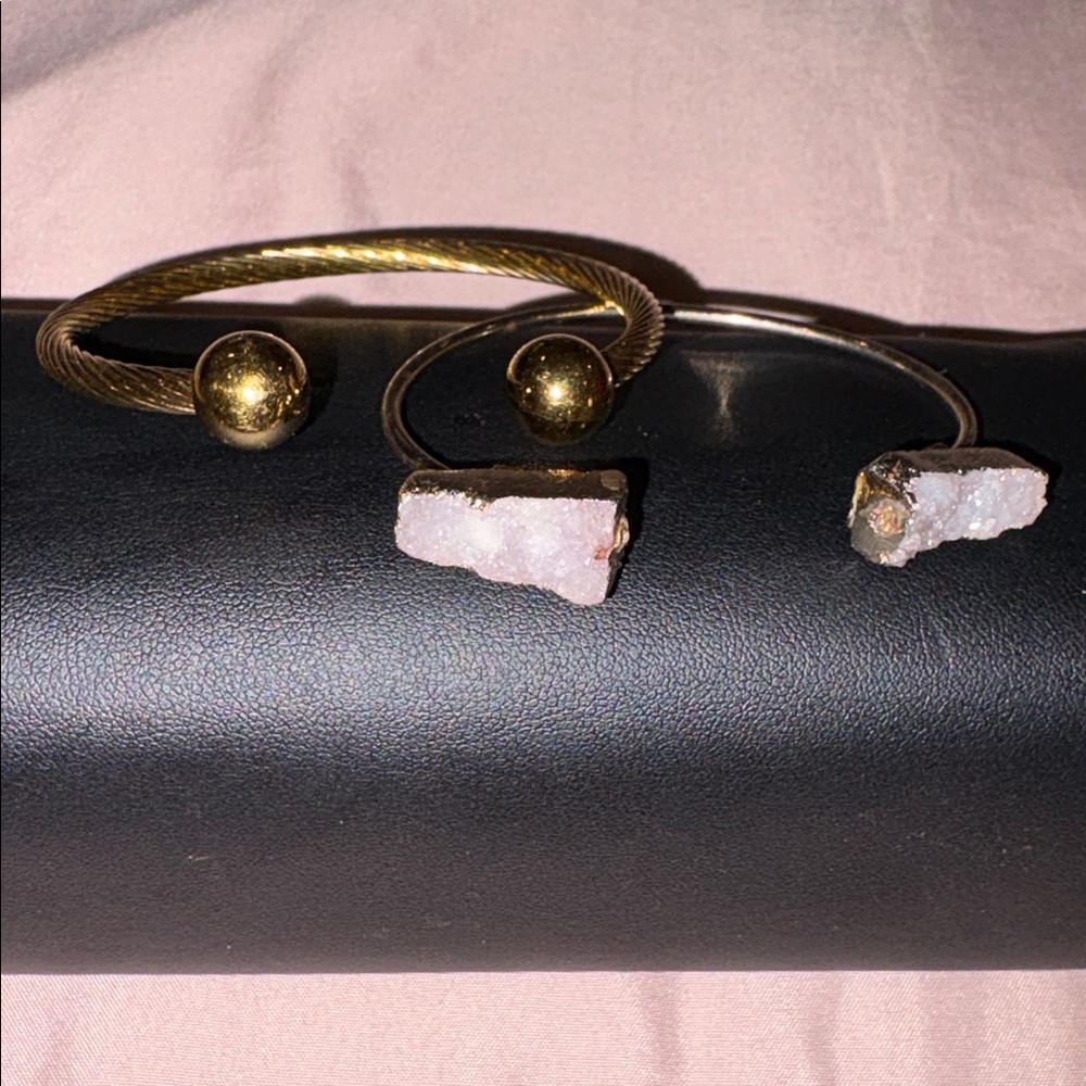 ✨ 2 Gold Crystal Cuff Bracelets